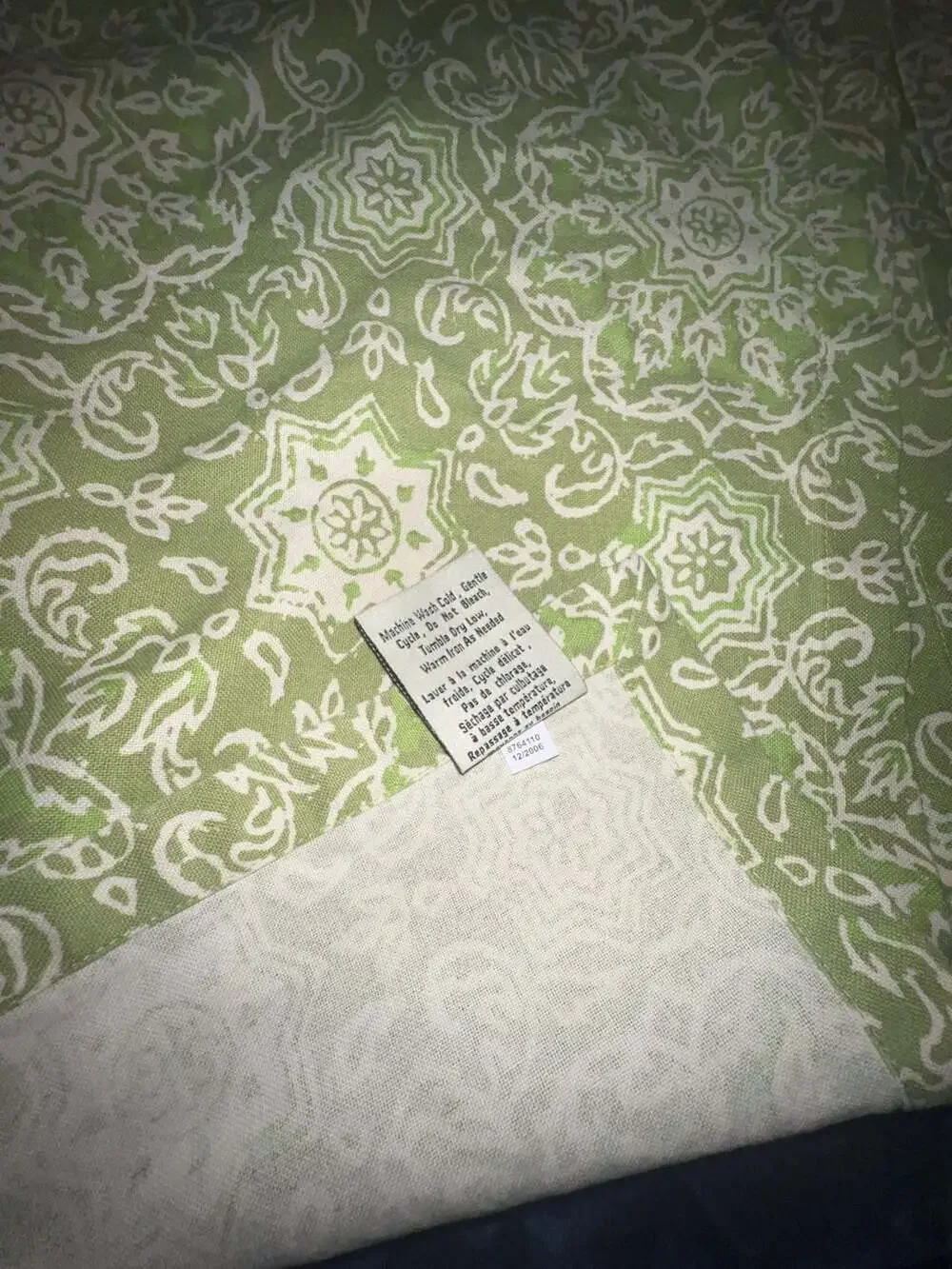 Pottery Barn Green and White Floral Block Print Cotton Placemats - Set of 8